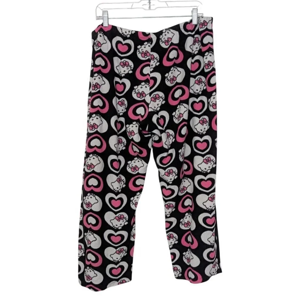 Sanrio Hello Kitty Heart Fleece PJ Pants Womens Size 2X Black Pull On Sleepwear
